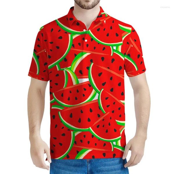 Polos masculinos aloha tropical melancia padrão camisa pólo masculino harajuku mangas curtas camisetas camisetas de frutas impressas em 3D havaianas