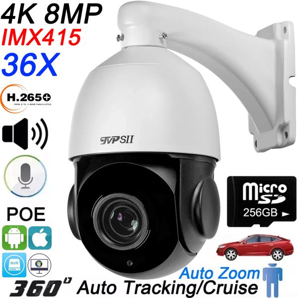 Telecamere Tracciamento automatico 8MP IMX415 H.265+ 36x 15x Zoom ottico zoom a 360 ° a rotazione audio esterno onvif poe ptz velocità di sorveglianza fotocamera di sorveglianza