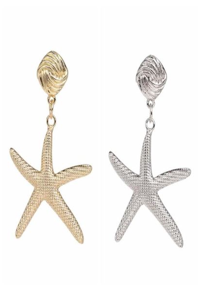 Dangle Kronleuchter Mode 2021 Big übertriebener Shiny Star Drop Ohrringe für Frauen Sommer Seestarfish Metal Statement Geschenk3723562