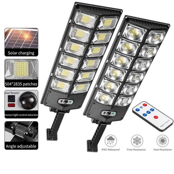 Solar Street Lights 12 Heads 504DED esterno impermeabile ad alta luminosità lampada a parete a LED con sensore di movimento Remoto Control per Garden Dro DHSGF