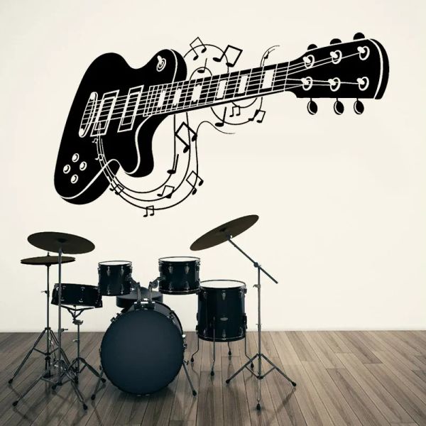 Adesivos notas de guitarra loja de música instrumento musical adesivos de parede de vinil decoração para adolescentes de adolescentes de quarto decalques de quarto de parede A835