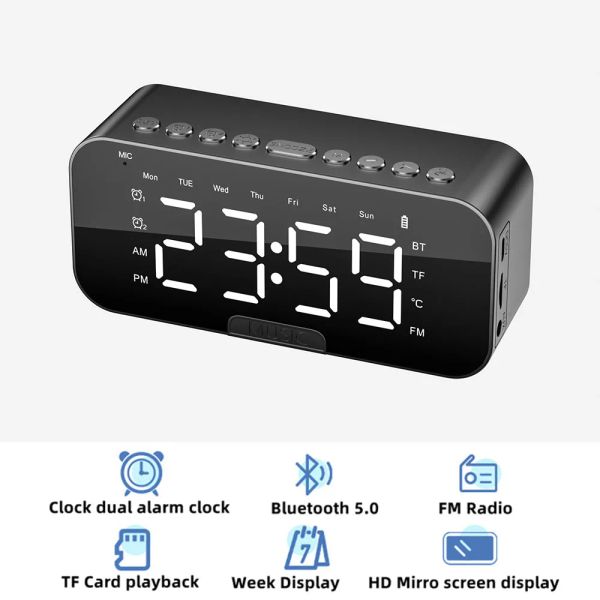 Relógios Bluetooth Al -Speaker Digital Clock Grande Tela LED Tela Relógios Eletrônicos Relógios FM Rádio Phone Decorações de escritório do quarto