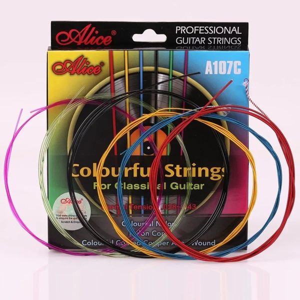 Nuove corde colorate di chitarra classica A107C ferite colorate in lega di rame in lega di rame colorate.