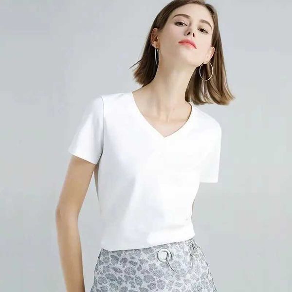 T-shirt femminile estate New High End Skin Friendly Promotion Cotton Short Short Shorted Womens Solido T-Shirtl2405
