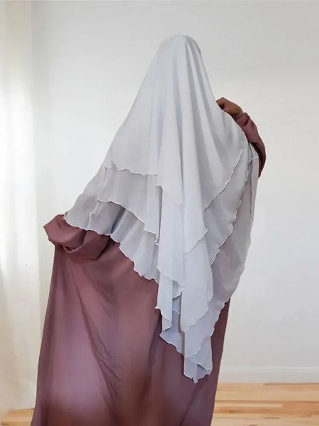 3 strati Khimar per donne Crepe Chiffon Maestro islamico Abbigliamento islamico extra lungo la sciarpa musulmana Jilbab niqab Ramadan eid 240430