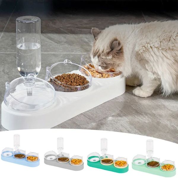 Lieferungen Pet Cat Bowl Automatic Feeder Dog Cat Cat Food Bowl mit Wasserbrunnen Doppelschale Trinkhähmungsständer Schalen für Katzen Gatos