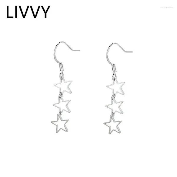 Orecchini a pennello Livvy Silver Colore in stile coreano Hollow 3 Stars for Women Fashion Design unico Regali di gioielli fatti a mano Prevenire l'allergia