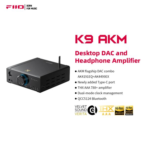 Convertitore FIIO K9 AKM DAC desktop e amplificatore per cuffie per PC/telefono, THX AAA 788+, Bluetooth 5.1 LDAC, 768kHz/32 bit DSD512