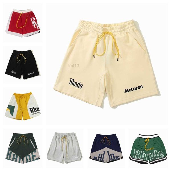 Shorts masculinos 2023 Rhude Shorts Designers Mens Basquete Painel de Nado Palavra Sweat Senna Voo Yachting Bottom Fashion Moda Blue Verde Black90hp