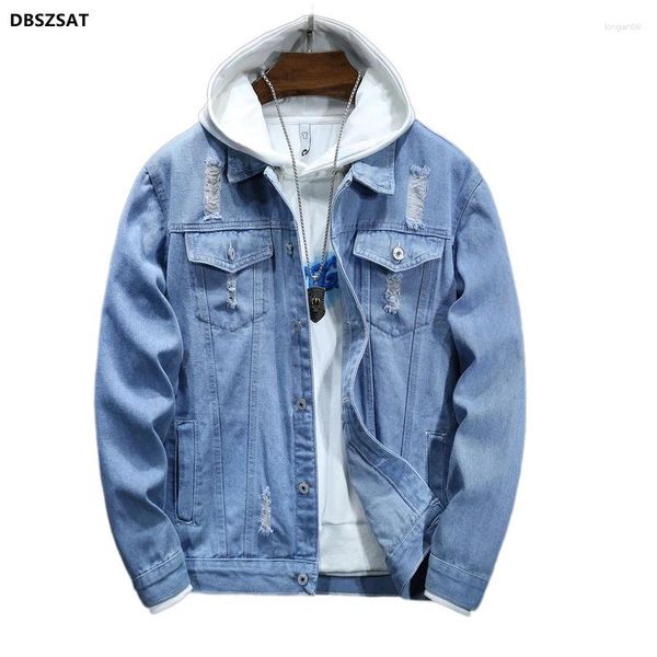 Herrenjacken 2024 Baumwoll -Denimjacke Männer lässige Feste Farbe Revers Single Breaced Jeans Herbst Schlanke Fit -Qualität Herren