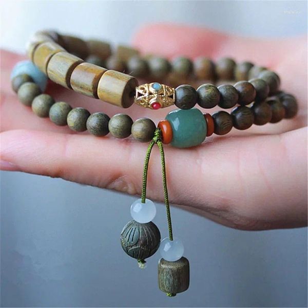 Braccialetti di fascino verde da 6 mm perle di sandalo naturale perle a sospensione di loto per donne buddha buddha buddha preghiera di legno tallone mala unisex uomini