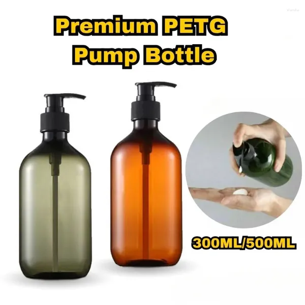 Garrafas de armazenamento 300ml/500ml de xampu garrafa marrom marrom verde de gel de pet loções reutilizáveis