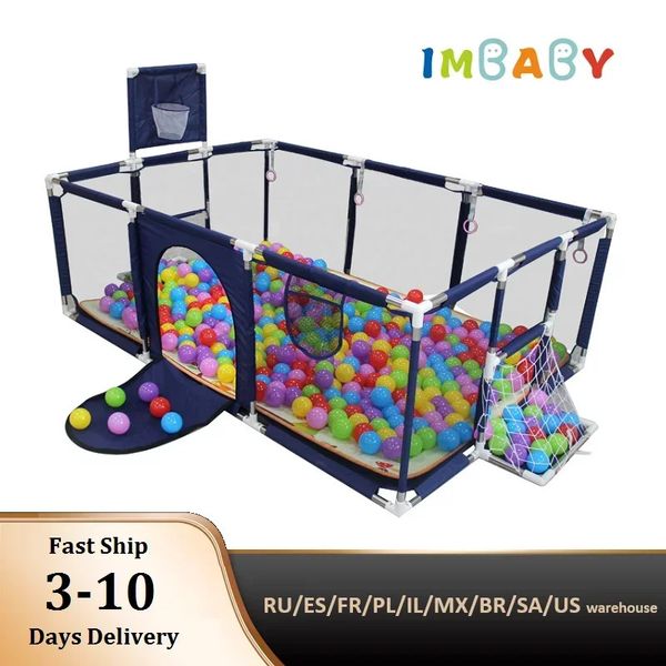 Imbaby Playpen для детей в помещении детских плитов с баскетбольной рамой забор большой мяч бассейн игровая площадка 240428