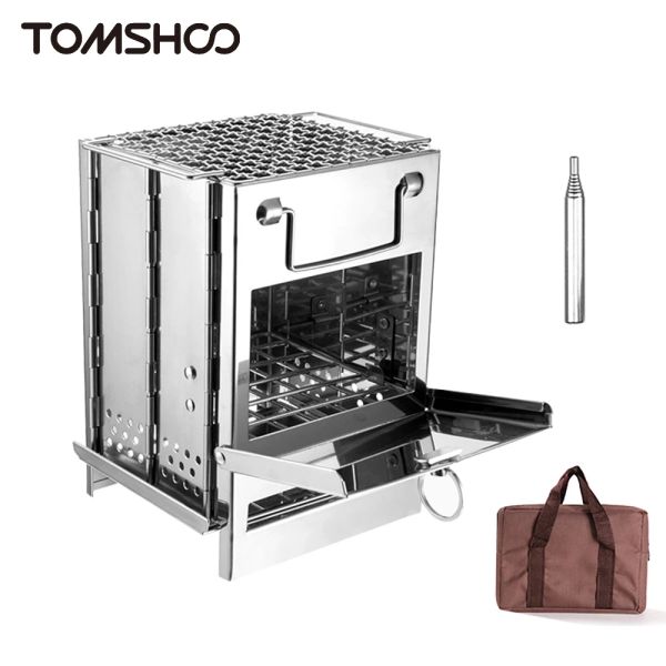 Griglie Tomshoo Camping Sforna in legno portatile pieghevole marciale in legno kit pompino mini bbq grill da trasporto porta da campeggio accampamento