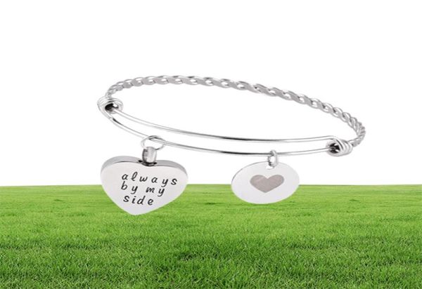 Кремация урн DIY Charm Wire Bangle Bangle из нержавеющей стали PET Memorial Justermory Расширяемый браслет для пепла держателя держателя на вершине1735651