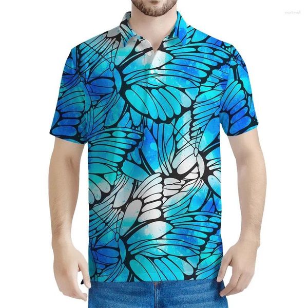 Polos maschile Butterfly Butterfly 3D Polo Shirt per uomini Summer Street Short Shit Thirt Maglietta Maglietta