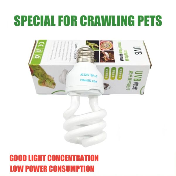 Iluminação UVB5.0 10.0 Lizard Supplement Lamp 13W 26W Bulbo UV E27 Lâmpada de répteis economizando energia para tartarugas e anfíbios