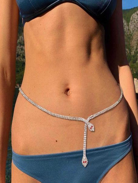 Sommer Beach Strass Strass sexy Bikini Bauchgürtel Taillenkette Körperschmuck für Mädchen Luxuskristall Charme Körperkette Bund P08119601221