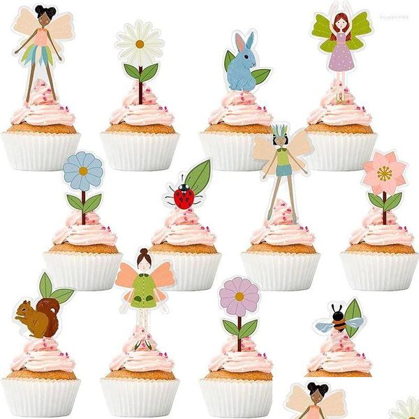 Strumenti per torta 24pcs Woodland Fairy Cupcake Toppers Decorazioni a tema Girls Tea Party Baby Shower Cup Delivery Delivery Home Garden Dhkox Dhkox