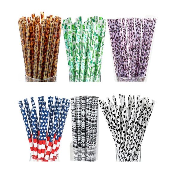 Plástico para beber canudos reutilizáveis de 9 polegadas Cacto de limão Daisy Camuflagem America America Zebra Pattern8733273