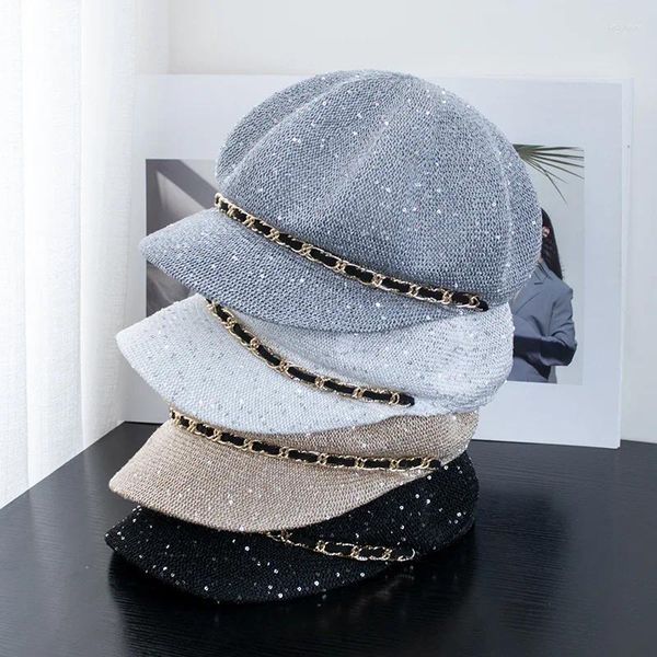 Berretti paillettes di paillettes per donne cappelli ottagonali a catena cavo ladie retrò gatsby hip hop cabbie berretto di mele gorras