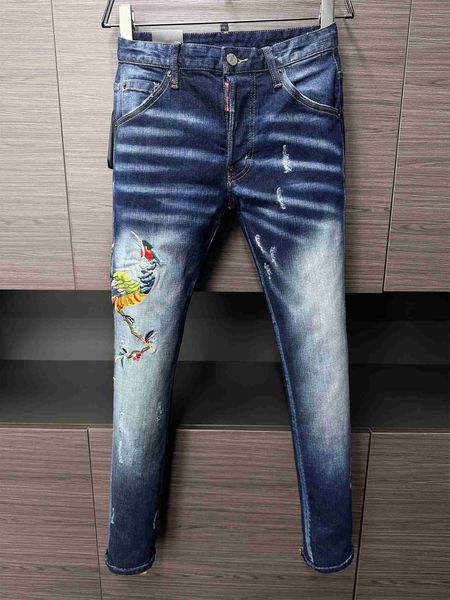 Designer di jeans maschile classico maschile jeans knight boy jeans slim tone tone wash wash process strappato jeans asiatico taglia 28-38d5w5