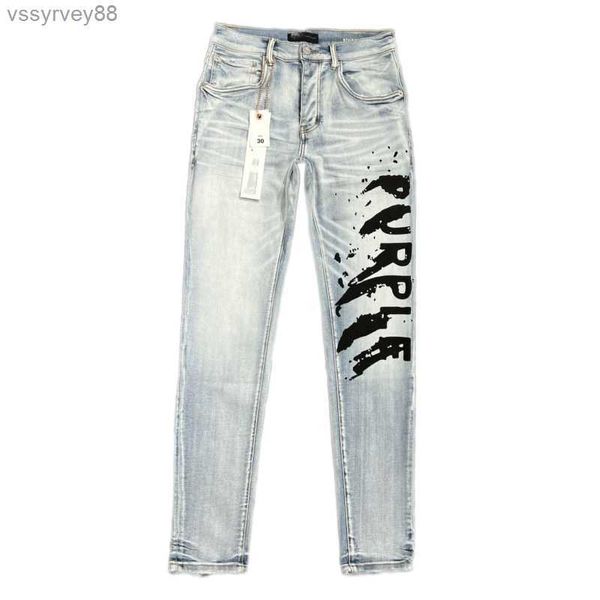 Lila Jeans Jeans für Männer gestapelt Zipper Fliege Klassische Buchstabenhose Jeans Streetwear Casual Jogginghose Big Boy Slim-fit-hohe Stretch Jean 28-38 Q8LS