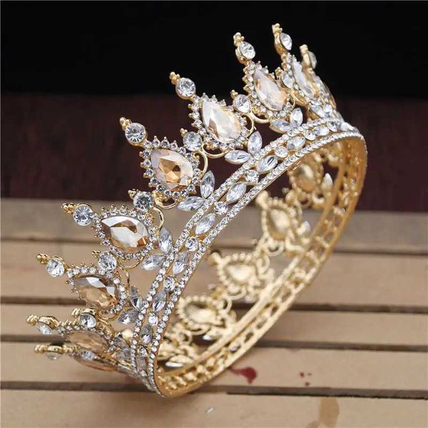 Baş Bantlar Retro Kraliyet Kraliçesi Tiaras King ve Crown Prenses Dans Düğün Tiaras Tam Yuvarlak Çevirme Gelin Saç Aksesuarları Q240506