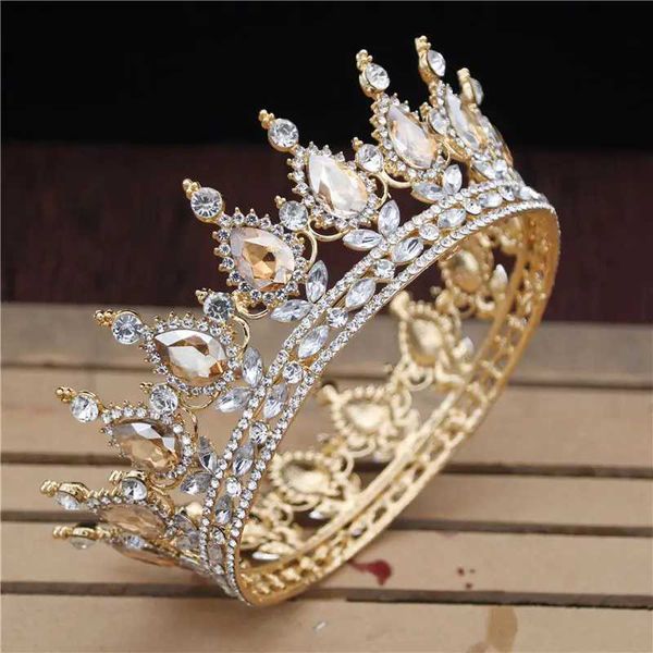 Главные повязки Retro Royal Queen Tiaras King и Congrance Princess Dance Wedding Tiaras Полный круглый набор аксессуаров для свадебных волос Q240506