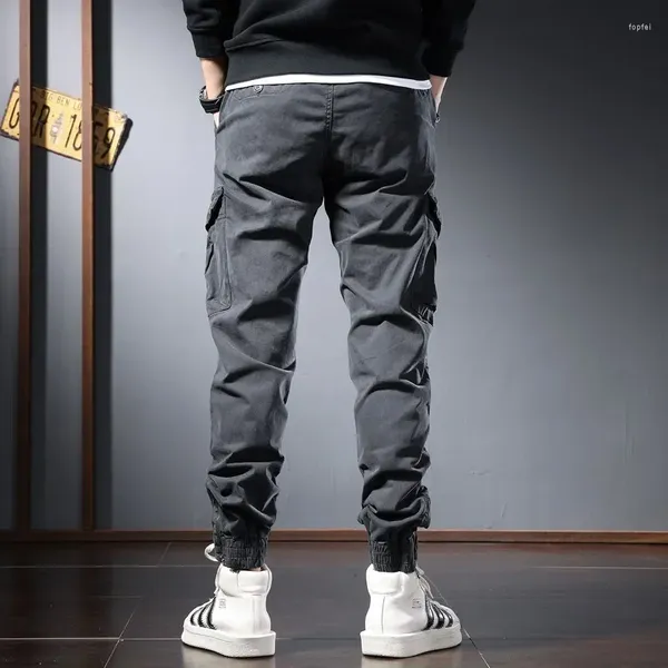 Calça masculina cargo de outono homens moda esporte tático joggers de streetwear casual hip hop escuro algodão cinza slim fit calças