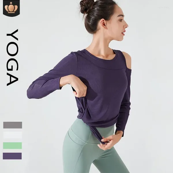 Camicie attive lo logo top da donna fuori spalla seccatura rapida abito fitness casulo slicemment and body covering yoga