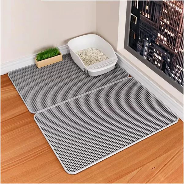 Casas Cat Tapete de areia dupla Camada Pet Non Slip Big Pet Box Filtro Filtro Mágua resistente a água impermeável Tapete de areia frete grátis