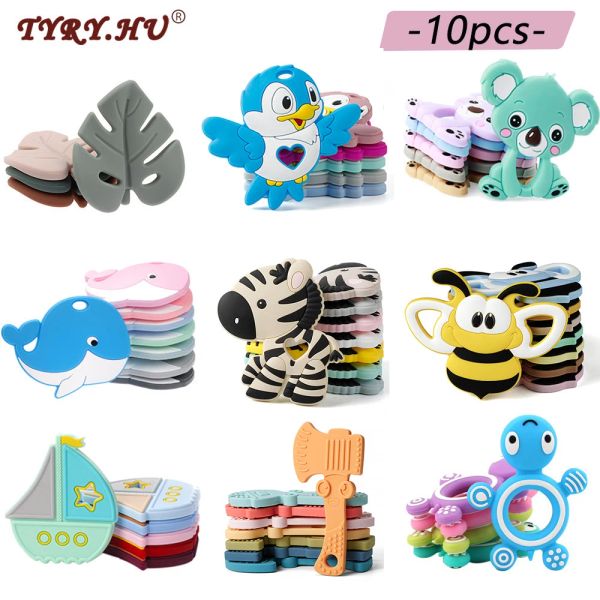 Blöcke Tyry.hu 10pc Baby Silicon Teether Food Grade Spielzeug Zahnen Krankenpflege DIY Halskette Accessoires Silikon Baby Teether Neugeborene Geschenke