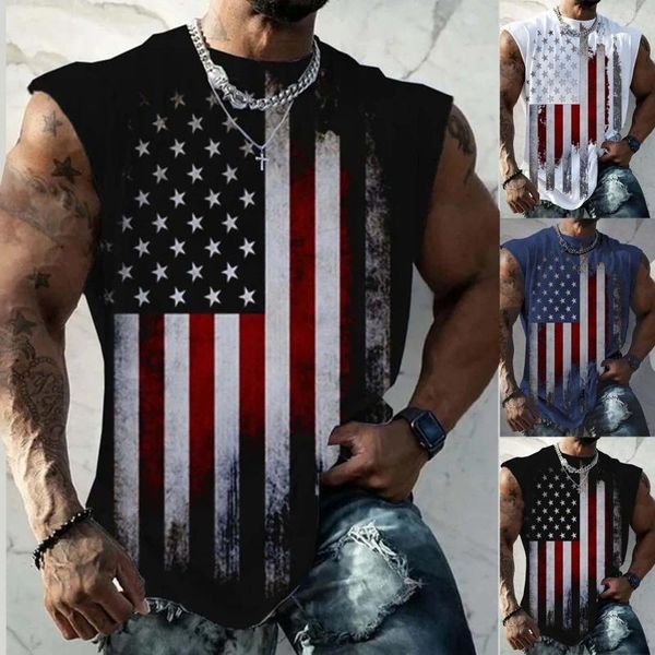 Herren T -Shirts American Panzerhemd Männer verzweifelte Flagge patriotische Kurzarm Unabhängigkeitstag