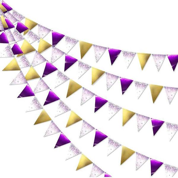Bandiere bandiere viola oro oro di compleanno bandiere triangoli decorazioni banner per donne ragazze appesi ghirlanda per le forniture per matrimoni di compleanno