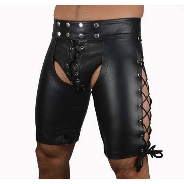 Fetisch Männer Latex offene Schritt Shorts PVC Leder Homosexuell Wetlook Pole Tanzhose Sexy Porno Männlich Sissy Dessous schicklos Unterwäsche 240506