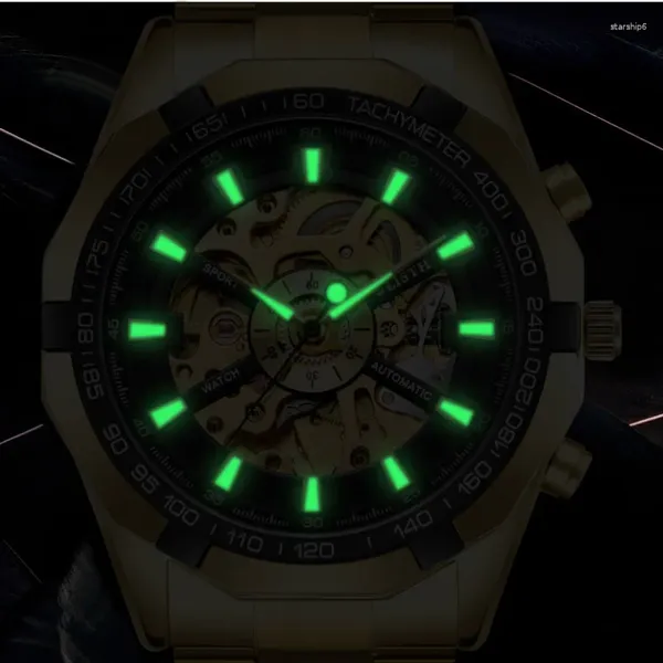 Armbanduhren Vollgold Automatic Watch Men 3D Skelett Zifferblatt unregelmäßiger Tourbillon Mechanical Luminous Hands Uhr