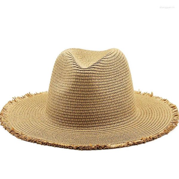 Beret Classic Massive Quaste Natural Panama Weichgeformte Strohhut Sommer Frauen/Männer Breitkremp Beach Sun Cap UV Schutz Fedora