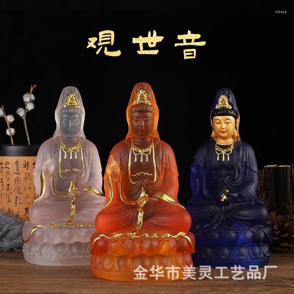 Figurine decorative Avalokitesvara bodhisattva statue glassata con oro e resina è sancita a casa come fonte di