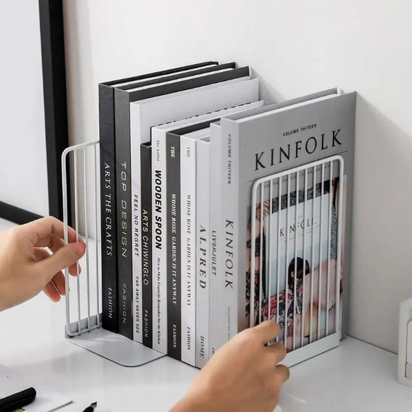 1 par de suportes para livros suporte suporte de livro simples para desktop de ferro simples Organizador da revista de prateleira de prateleira de prateleira de rack de deslizamento