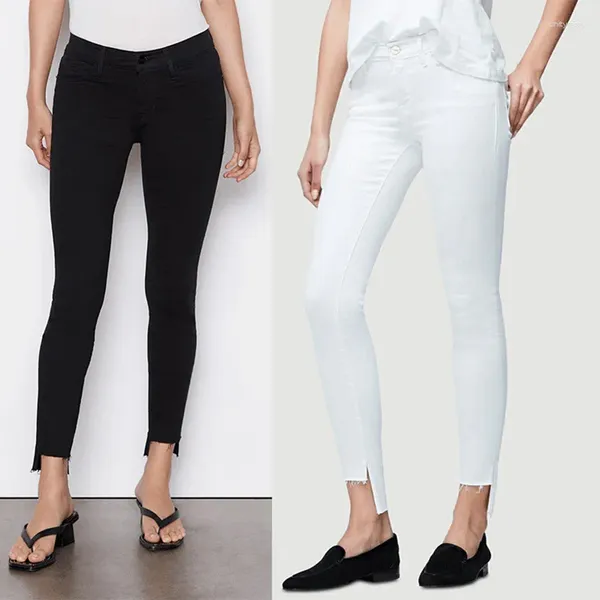 Jeans femminile femminile cerniera slim cotone bianco tratto chiodo leggings irregolari all'inizio della primavera femmina 2024 pantaloni a matita in denim