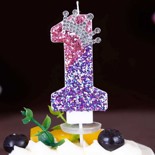 3 pezzi candele 1pcs scintillando candela viola digitale principessa a corona a tema candela per la festa di compleanno riunioni di matrimoni decorazioni per topper torta