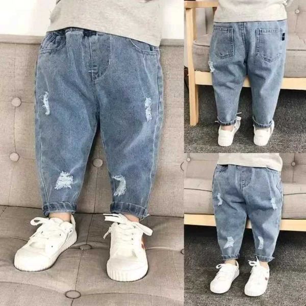 Calça meninos jeans casuais jeans jeans de jeans rasgados infantil calças de crianças roupas de outono para crianças roupas de outono 2 3 4 5 anos bebê harém de saco jeansl2403