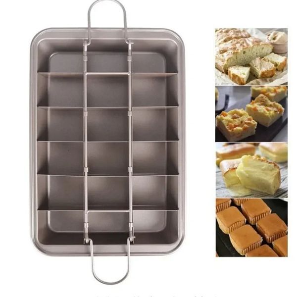 Padella di brownie non bastone con divisori cucine teratura da forno stampo 18 cavità panette quadrate stampo stampo torta in acciaio bakeware 240423