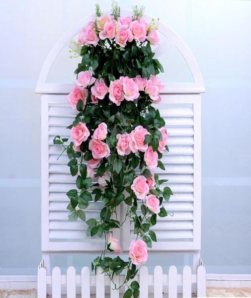 Simulazione in tessuto non tessuto muro di rosa appeso vite artificiale pianta di fiori finta cesto sospeso soggiorno decorazione del balcone3082712