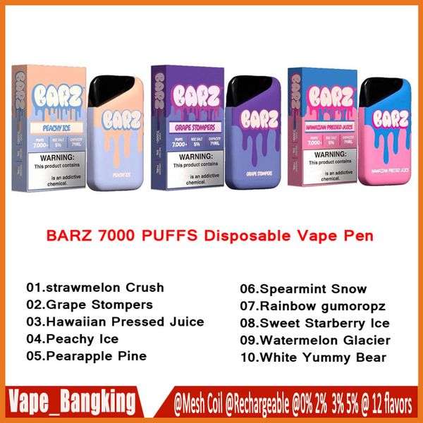 Orijinal Barz Kutusu 7K 7000 Puf Tek Kullanılabilir Vape Kalem 7K Puflar% 5 Buharlaştırıcı 500mAH Şarj Edilebilir C Tip Bobin Tek Kullanımlık E-Cigettes 10 Flave