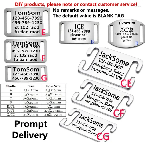Hunde Tag Pet Cat ID für rostfreie Stahl kostenlose Schnitzereien Name Handys Personalisierte Kragenprodukte Lieferungen