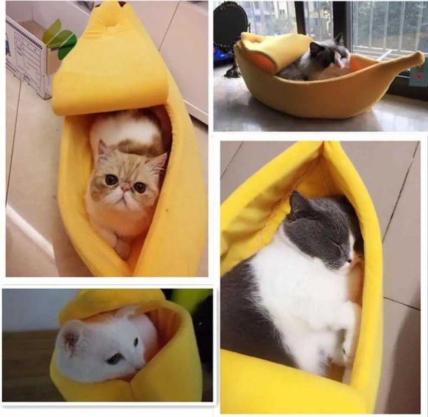 Letti per gatti mobili caldi a forma di banana letto gatto letto gatto cesto accogliente cucciolo cucciolo cucciolo cuscino di cuscino portatile animalette per petatore a poppa