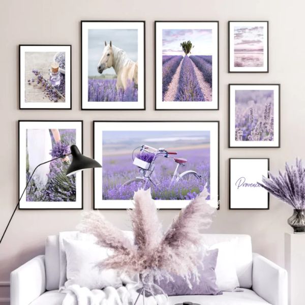 Adesivi moderni dipinte di tela provenza viola paesaggio di lavanda da parete arte vivente da ragazza della stanza senza cornice decorazione per la casa
