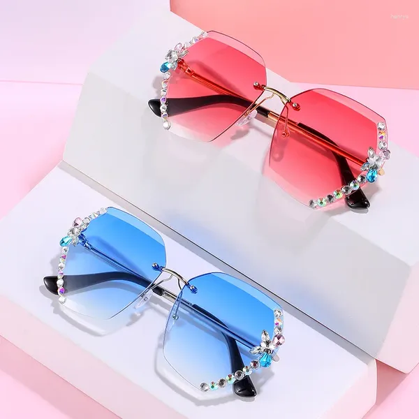 Óculos de sol Mulheres sem aro Allou Luxury Summer Crystal Bee Diamond Shade Glasses